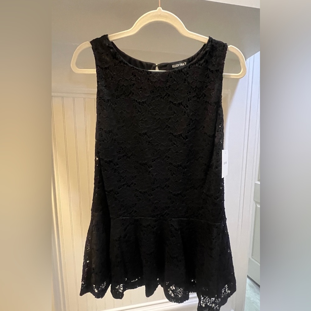“Ellen Tracy” Black lace peplum blouse